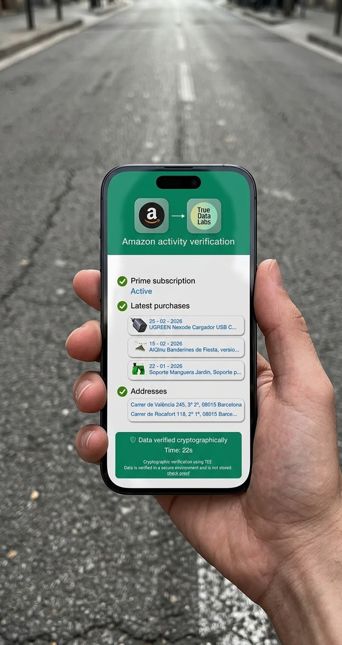Cryptographic data verification via True Data Labs